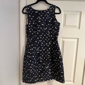 Kate Spade Navy Blue Animal Print A-Line Dress, Size 10